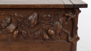 ROBERT PRENZEL Australian blackwood blanket box, carved with gumnuts, leaves and branches, early 20th century, ink stamp "Toorak Road" label to base, 45cm high, 90cm wide, 46cm deep - 3