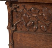 ROBERT PRENZEL Australian blackwood blanket box, carved with gumnuts, leaves and branches, early 20th century, ink stamp "Toorak Road" label to base, 45cm high, 90cm wide, 46cm deep - 5