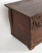 ROBERT PRENZEL Australian blackwood blanket box, carved with gumnuts, leaves and branches, early 20th century, ink stamp "Toorak Road" label to base, 45cm high, 90cm wide, 46cm deep - 10