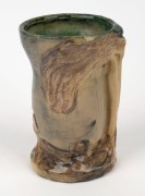 MERRIC BOYD pottery vase with applied gum trees in sgraffito and painted landscape, incised "Merric Boyd, 1947, Tree and Bow", 17cm high - 2