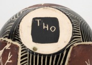 CARLENE THOMPSON "Tjulpu Mankulpa" (The story of Eagle, Cocky, Crow) sgraffito decorated vase in black and brown, incised "THO", 17cm high - 5