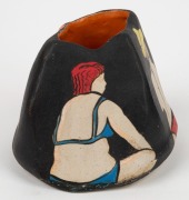 JUDY LANE "Back To The Beach" hand-painted pottery vase, exhibition item no.16, incised signature to base, with accompanying MU Gallery documentation, ​​​​​​​15cm high - 3