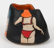 JUDY LANE "Back To The Beach" hand-painted pottery vase, exhibition item no.16, incised signature to base, with accompanying MU Gallery documentation, ​​​​​​​15cm high - 4