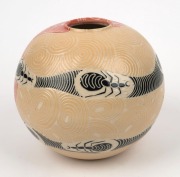 LYNETTE LEWIS spherical Australian ceramic vase decorated with ant motif, incised "Lynette Lewis, Ernabella Arts, 2020", 16cm high - 2