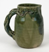 CHARLES DREW green glazed pottery jug with windswept branch handle, incised "Charles Drew", ​​​​​​​13.5cm high - 3