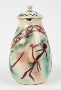 MARTIN BOYD lidded pottery coffee pot adorned with hand-painted Aboriginal spirit figures, incised "Martin Boyd, Australia, D.J.", ​​​​​​​21.5cm high - 2