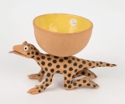 JOHN GOLDING Australian pottery lizard bowl, circa 1986, signed "Golding '86", 16cm high, 24cm long - 2