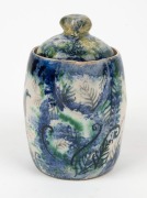 ARTHUR MERRIC BOYD & NEIL DOUGLAS pottery lidded jug, hand-painted with lyre birds and ferns, signed "A. M. Boyd, Neil Douglas, Australia", 13cm high - 2