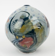 WENDY SHARPE "Elephant Seals, 2015", hand-painted ceramic vase,signed "W. Sharpe",24cm high. Accompanied by a signed autobiography, "The Imagined Life". - 2