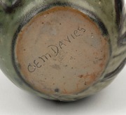 G. EVELYN M. DAVIES green glazed pottery jug with applied gumnuts and leaves, incised "G.E.M. DAVIES", 8cm high - 4