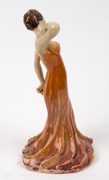 MARGUERITE MAHOOD Art Deco pottery statue of a lady in evening gown, incised "Marguerite Mahood", 22cm high - 5