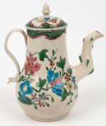 An antique English salt glazed coffee pot with floral enamel decoration, circa 1755, 18cm high - 2