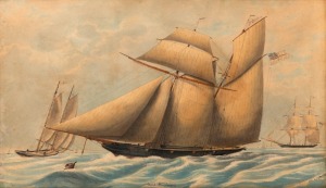 After O.W. BRIERLY. Yacht Wanderer, watercolour, titled lower centre, signed lower right "After O.W. BRIERLY. MAC PARRY, 1846" 28 x 46cm, 46 x 65cm overall
