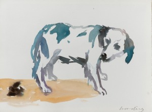 NICHOLAS HARDING (1956-2022), Dog and Turd (Paris, 2013), watercolour and gouache, signed lower right "Harding", titled verso, 28 x 38cm, 40 x 50cm overall