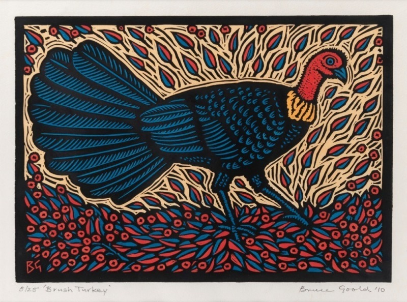 BRUCE GOOLD (1948 - ), Brush Turkey, linocut, 5/25, signed lower right "Bruce Goold, '10", ​​​​​​​34 x 46cm, 53 x 64cm overall