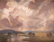 JAMES RANALPH JACKSON (1882-1975), Evening, Narabeen Lakes, oil on board, signed and titled verso with 15 guinea&nbsp;price tag, ​​​​​​​18 x 23cm, 33 x 39cm overall