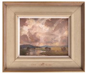JAMES RANALPH JACKSON (1882-1975), Evening, Narabeen Lakes, oil on board, signed and titled verso with 15 guinea&nbsp;price tag, ​​​​​​​18 x 23cm, 33 x 39cm overall - 2
