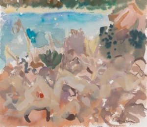 ELIZABETH CUMMINGS (1939 - ), Wildflowers, Anzac Cove, 2013, gouache, signed lower right "Cummings", gallery label verso 28 x 32cm, 50 x 53cm overall
