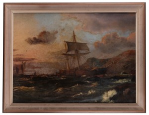 ARTIST UNKNOWN, (shipwreck), 19th century, oil on canvas, laid down on board, 57 x 77cm, 68 x 89cm overall