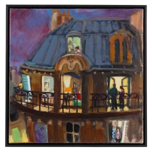WENDY SHARPE (1960 - ), Private and Public, 2018, oil on linen, signed lower right "W. Sharpe", titled verso, 40 x 40cm, 42 x 42cm overall