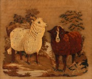 STUMPWORK antique folk art wool-work of sheep, 19th century, 49 x 55cm overall