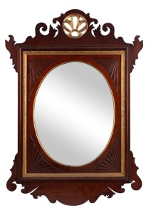 A rare Channel Islands antique Chippendale style mahogany framed mirror with gilt decoration, 18th/19th century, 84 x 59cm