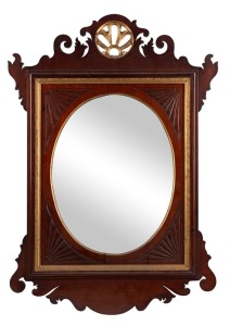 A rare Channel Islands antique Chippendale style mahogany framed mirror with gilt decoration, 18th/19th century, 84 x 59cm