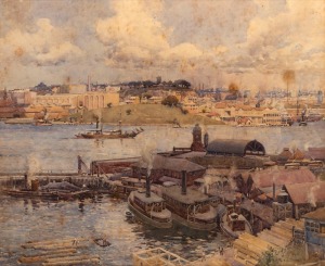 CHARLES EPHRAIM SMITH TINDALL (1863-1951), Sydney Harbour, watercolour, signed lower right "C.E.S. Tindall", ​​​​​​​51 x 61cm, 76 x 86cm overall