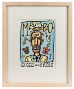 REG MOMBASSA (Chris O'Doherty) (1951 - ), Mambo Excess All Areas, Charcoal and coloured pencil on paper, signed lower right "Reg. M", Watters Gallery label verso, 25 x 19cm, 34 x 37cm overall
