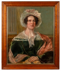 ARTIST UNKNOWN (19th century), (portrait of a lady in a bonnet), oil on canvas, 73 x 60cm, 89 x 75cm overall