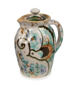 ARTHUR MERRIC BOYD & JOHN PERCEVAL pottery lidded jug painted with lyrebirds, signed "Arthur Merric Boyd", 17cm high