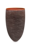 PIPPIN DRYSDALE pottery vase with linear decoration and terracotta glazed interior, signed on the base, 25cm high