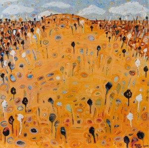 KATE TAPP (1973 - ), Hill & Dry Grass, acrylic on canvas, signed lower right "Kate Tapp, 2012", 50 x 50cm