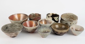 Ten assorted studio pottery tea bowls including GAIL NICHOLS, the largest 11cm high