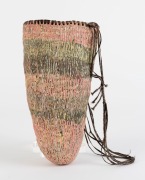 Kim-Anh Nguyen studio pottery dilly bag with silk handle, 23cm high not including handle