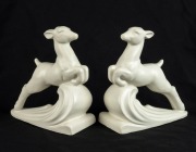 DIANA pair of Australian Art Deco cream glazed ceramic gazelle bookends, impressed "DIANA AUSTRALIA", ​​​​​​​19cm high