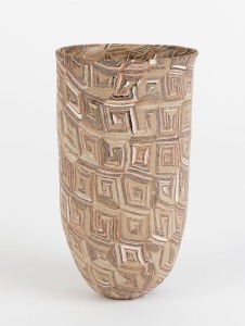 DAVID POTTINGER "Basket Vessel" pottery vase, exhibited at Mura Clay Gallery "Stratum" show, listed as DP18. ​​​​​​​17cm high