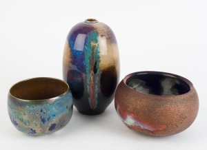 GREG DALY two pottery bowls and one vase, (3 items), all signed "Daly", the vase 22cm high