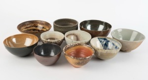 Ten assorted brown glazed studio pottery bowls, the largest 10cm high