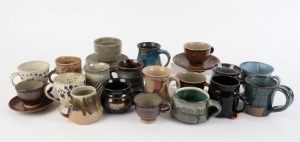 Assorted Australian pottery teacups, saucers and mugs, including COL LEVY, (22 items), the largest 10cm high