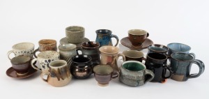 Assorted Australian pottery teacups, saucers and mugs, including COL LEVY, (22 items), ​​​​​​​the largest 10cm high