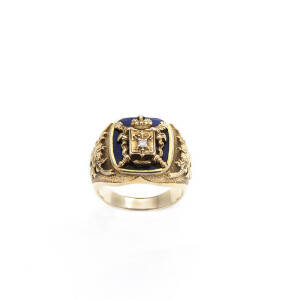 RING: 14ct enamel and diamond ring. 21.40 grams.
