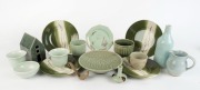 Sixteen assorted Australian ceramic&nbsp;tea bowls, vases, plates and jug, mostly green celadon glazed, the largest 21cm high