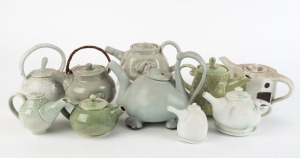 Ten assorted Australian ceramic teapots, mostly cream and green glazed, including SHIGEO SHIGA, the largest 17cm high