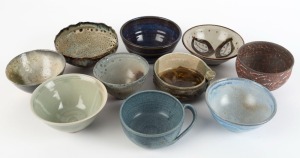 Ten assorted pottery bowls including GAIL NICHOLS, the largest 9cm high