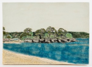 FAIRLIE KINGSTON (untitled Sydney Harbour) ceramic relief, artist monogram lower right, accompanied by Australian Galleries brochure and sales list, 20 x 28cm