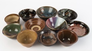 Twelve assorted Australian studio pottery bowls, ​​​​​​​the largest 9cm high
