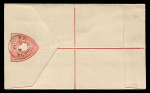 QUEENSLAND - Postal Stationery: REGISTRATION ENVELOPES: 1912 KEVII 3d (in red) Size G2 Envelope on off-white stock printed by JB Cooke, Commonwealth Stamp Printer (Melbourne), a "hybrid" Envelope with the lines on front in red, and lines on reverse in brownish-red, 'MELBOURNE/DE9/13' CTO datestamp; very fine. Not recorded by Higgins & Gage. Only four CTO examples have been recorded. Ex Australia Post Archival Sale No 1 (1987).
