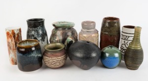 Eleven assorted art pottery vases including works by BRUCE McWHINNEY, the largest 21cm high