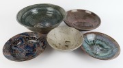 Five assorted Australian studio pottery bowls, including CHESTER NEALIE, the largest 18cm high, 42cm wide - 2